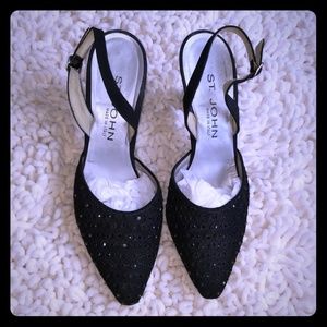 St John Satin Black Sling Heels (4 inches)